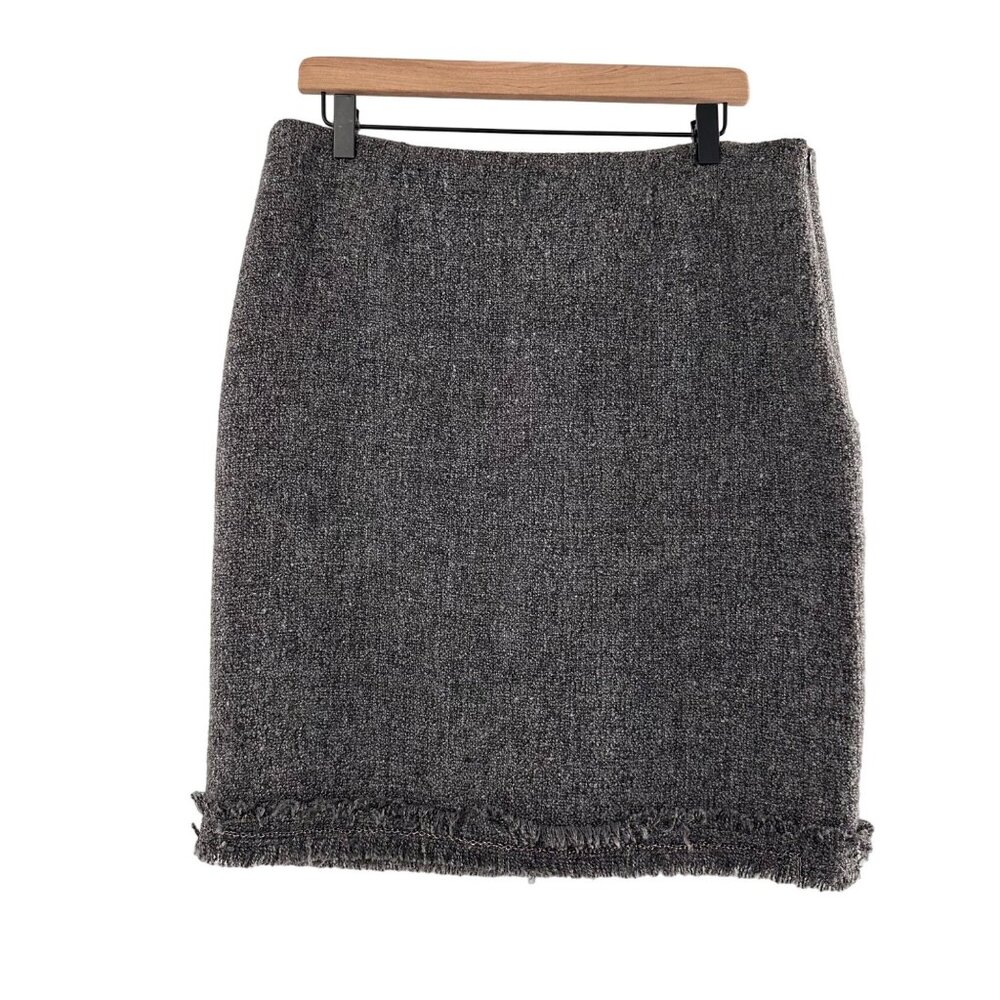 Grace Tweed Wool Fringe Hem Skirt Size 10 Gray Lined Classic Western Office